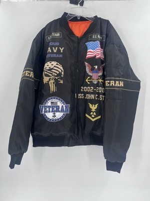 US Navy Veteran Bomber Jacket 2XL USS John C Stennis 2002-2005 Eagle Skull Black