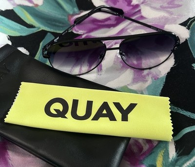 NEW QUAY High Key Large Polarized Fade Aviator Black Sunglasses UV w Case Cloth