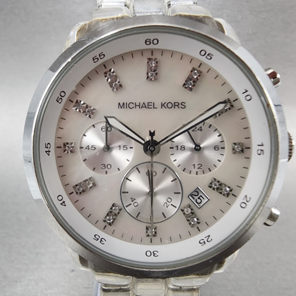 Michael Kors Chronograph Watch Women 43mm MOP Dial Clear Case