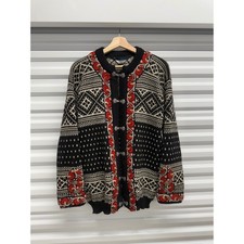 Dale of Norway Wool Cardigan Sweater Mens M Black Nordic Fair Isle Pewter Clasps