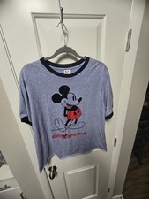 Vtg 70s MICKEY MOUSE WALT DISNEY WORLD RINGER T-Shirt Medium Heather Blue 80s
