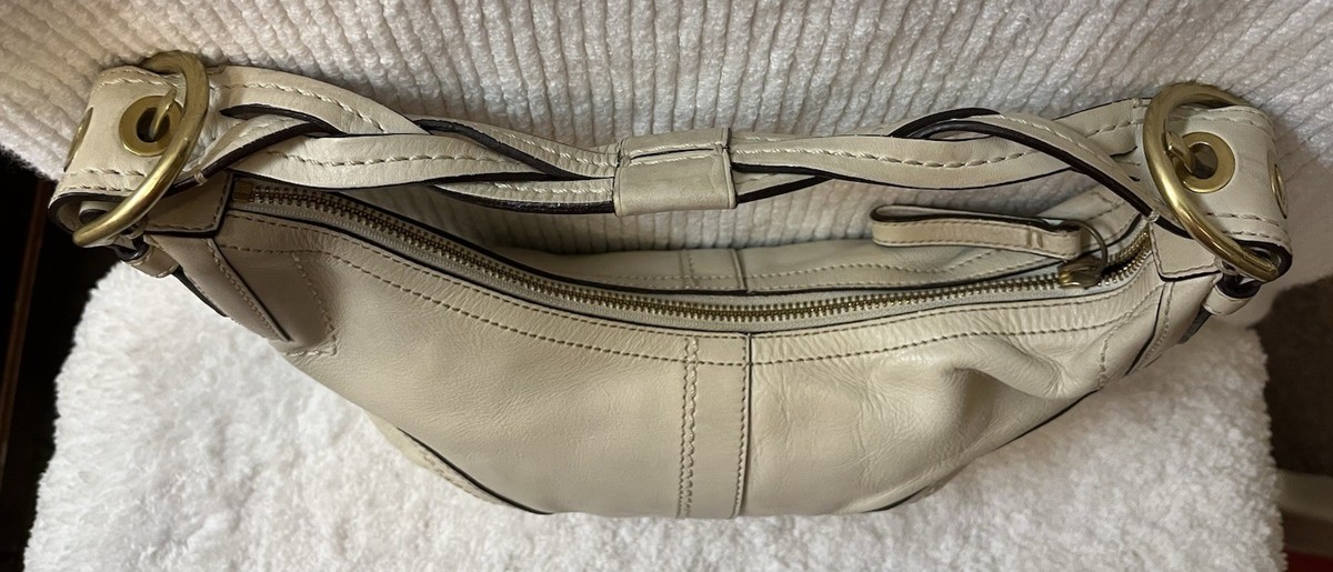 Vtg Coach Soho Dylan Leather Hobo Bag Bone Cream Braided Strap Y2K 