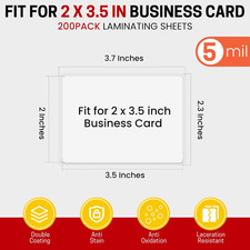 200 Count Thermal Laminating Pouches,5Mil,Hold 2 x 3.5 inch Business Card Lam...