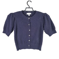 Girls Free Assembly Blue Textured Cardigan Sweater Short Puff Sleeves Size L