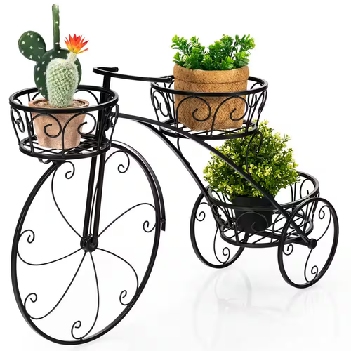 Tricycle Plant Stand Iron Flower Pot Cart Holder Parisian Style Displaying - Picture 4 of 7