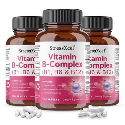 Vitamin B Komplex Kapseln mit B1 B6 B12 Nervenfunktion Energie 120 Stück