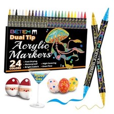 Acrylic Paint Markers, Dual Tip Acrylic Paint Pens with Brush Tip 24 Colors