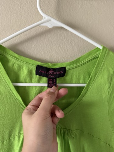 Zara Women's Size S Y2K Lime Green Babydoll Top Empire Waist V-Neck Knit - Picture 3 of 6