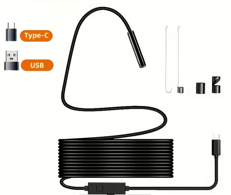 1080P HD Borescope Inspection Camera Snake Endoscope Waterproof USB Type-C 8LED