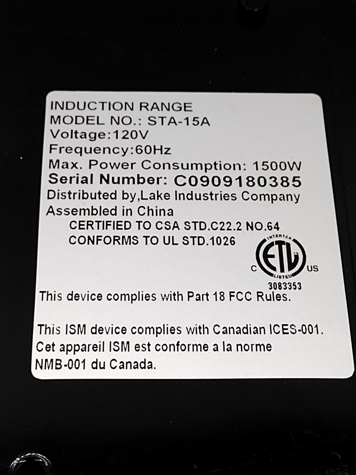 Schott Ceran Professional Platinum Cooking System Stove Top STA-15A