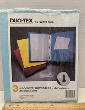 Duo-Tex by Duo-Tang Three 2-Pocket Portfolios With Fastners, New