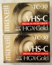 2 Maxwell VHS-C Video Tapes TC-30 HGX-Gold Premium High Grade Sealed