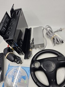 Nintendo Wii Black Console RVL-101 Bundle With Mario Kart Tested Works Free 📦 