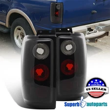 Fits 1997-2002 Ford Expedition Tail Lights Brake Lamps Glossy Black Smoke Pair