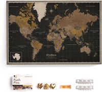 Weltkarte Pinnwand Kork Leinwand Vintage Retro Reiseplaner Deutsch 70X50 Cm