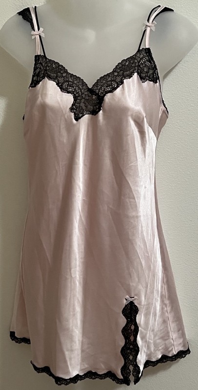Victoria's Secret Pink Label Adj Straps Chemise Pink Black Lace Trim S/P