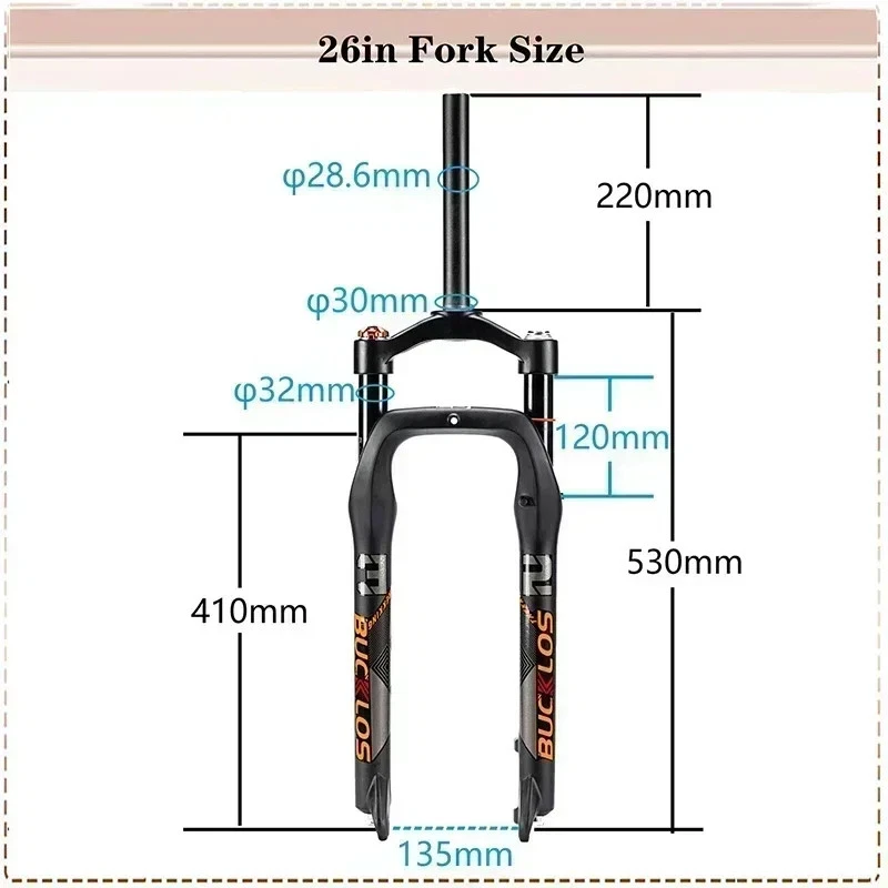 26X4.0in Snow Fat Bicycle Air Suspension Fork Travel 120mm Manual Lockout Fork - Image 2 of 4