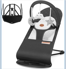 Hikai Baby Bouncer Seat, Portable Foldable Reclining, 3-Point Harness Gray/White