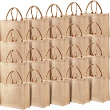 20 Pack Burlap Tote Bags Bulk Large Reusable Jute Totes with Handle Beach