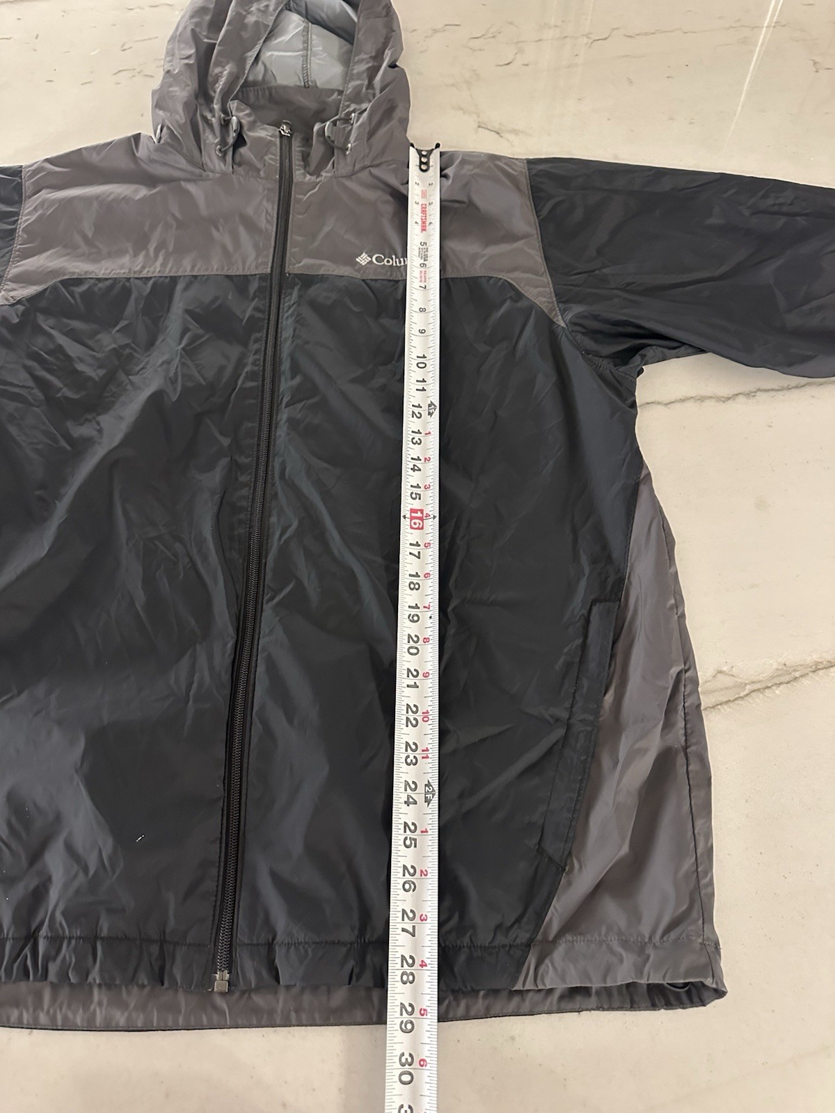 Columbia Jacket Mens Large Black Gray Packable Waterproof Hooded Omni-Shield