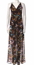 ASTR the Label Floral Chiffon Black/Blue Sleeveless V-Neck Tie Back Maxi Dress L