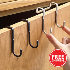 Stainless Steel Double S Hook No Drill Kitchen Bathroom Cabinet Towel Hanger