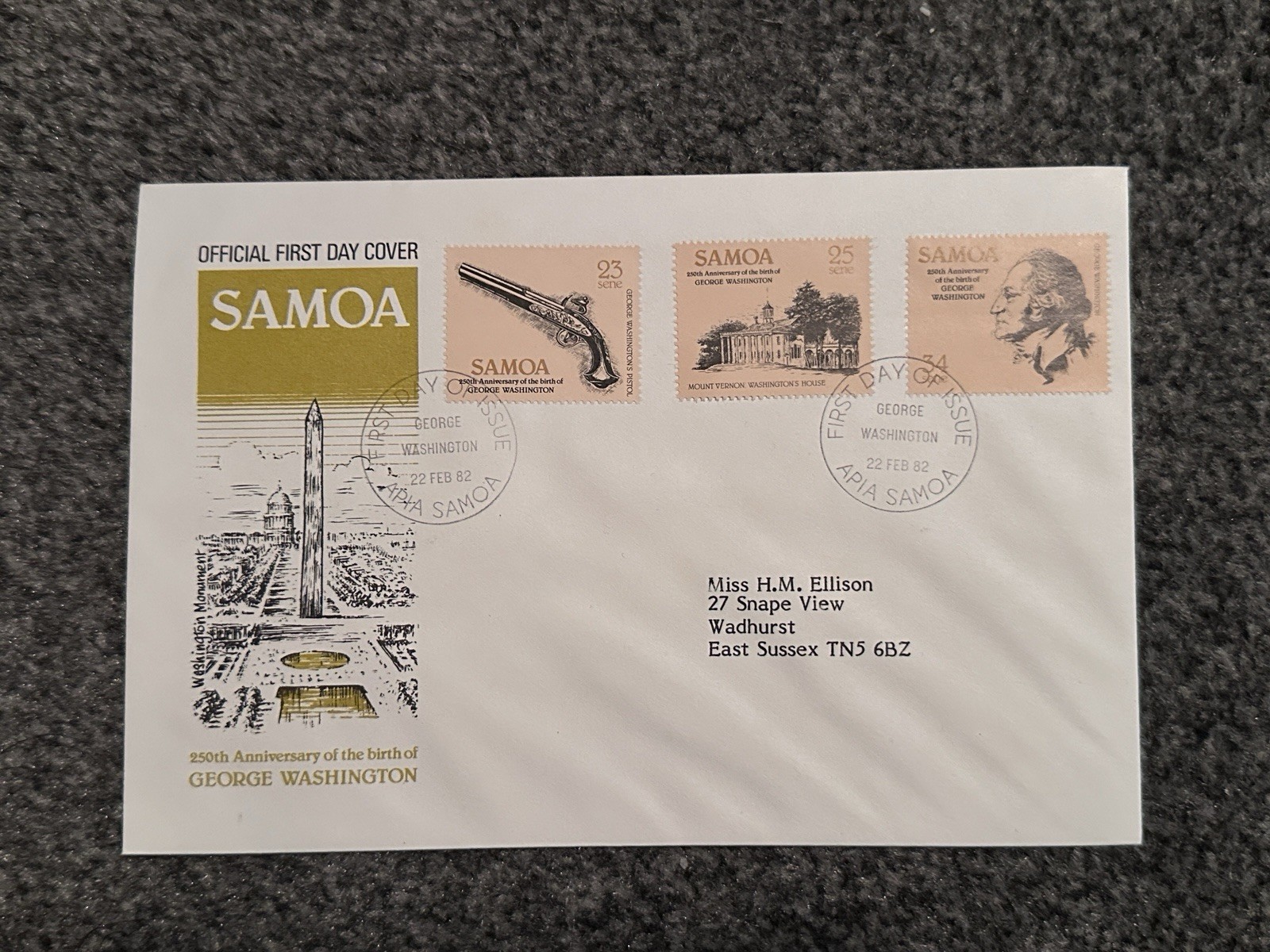 Samoa FDC George Washington Birthday 1982