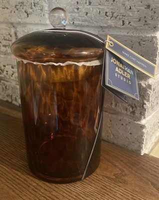 Jonathan Adler Brown Tortoise Shell Glass 1.6 L 7  Canister Jar With Lid NWT