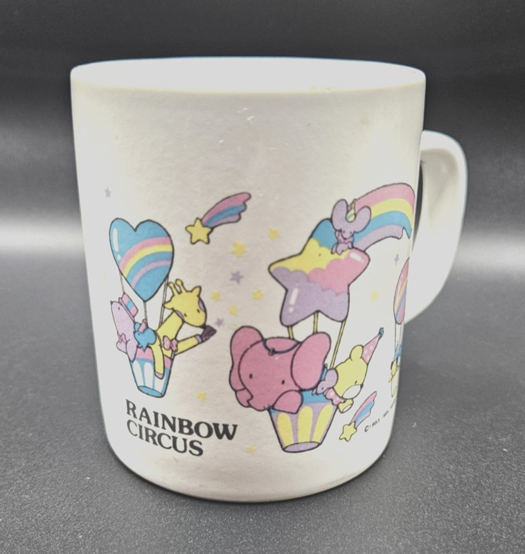 Vintage 1984 Sanrio RAINBOW CIRCUS Mug Made in Japan Rare Ceramic Coffee Cup