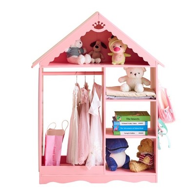 Pink and White Star-printed MDF 1 Mirror 3-tier Shelf Children's Wardrobe