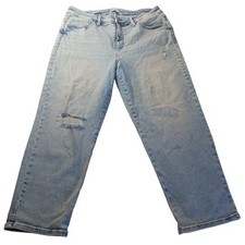 Ava  Viv High Rise Slim Straight Jeans 17 Light Wash Distressed Denim Modern