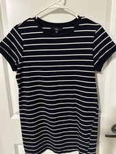 Lulus Cafe Society Navy Blue Striped Shirt Dress Size Extra Small