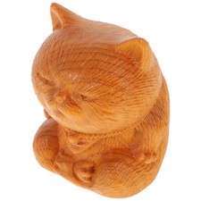 Wooden Cat Figurine Wood Small Kitten Statue Cat Sculpture Desk Ornament