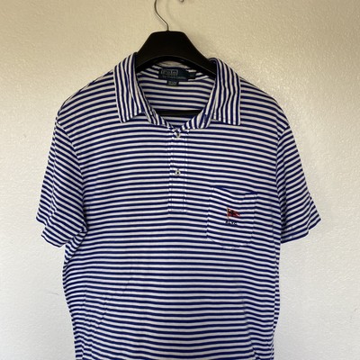 Polo Ralph Lauren RLYC Blue White Stripe Polo Shirt Sleeve Yacht