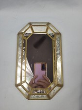 Vintage Brass Etched Glass Mirrored Opened Trinket Jewelry Box Hallmark.   53