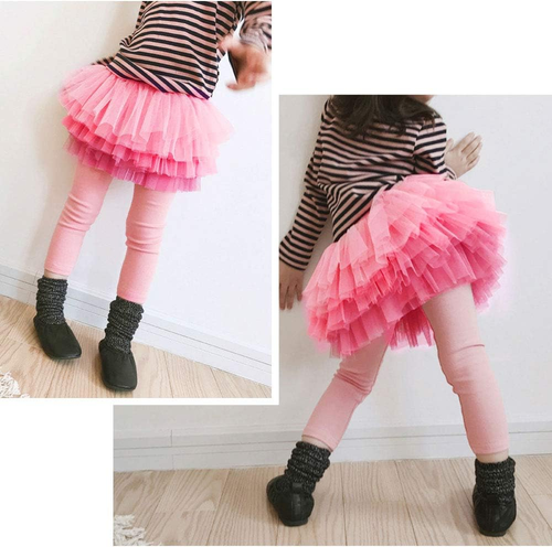 Little Girls Footless Leggings Pants with Lace Ruffle Tutu Skirt 2-9T - Picture 2 of 12