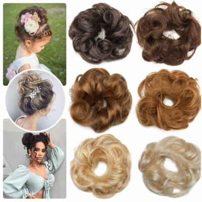 100% Real Remy Human Hair Bun Messy Scrunchie Piece Clip in Wrap Hair Extensions