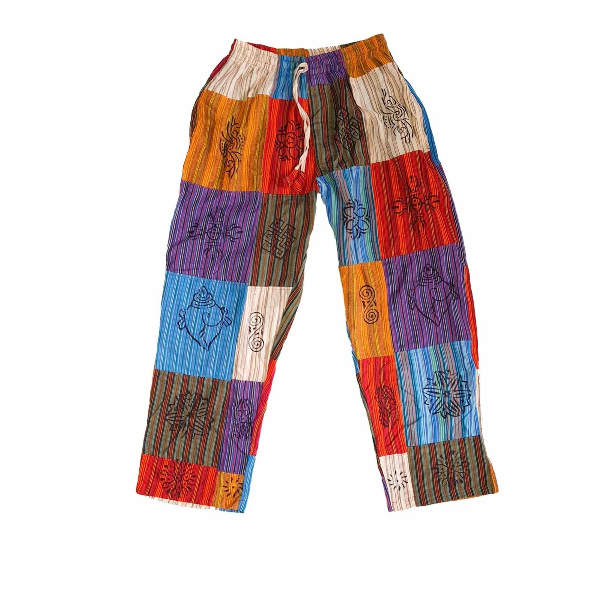 Men Rainbow Patchwork Pants Handmade Multi Colour Hippie Boho Unisex Funky  Hippy