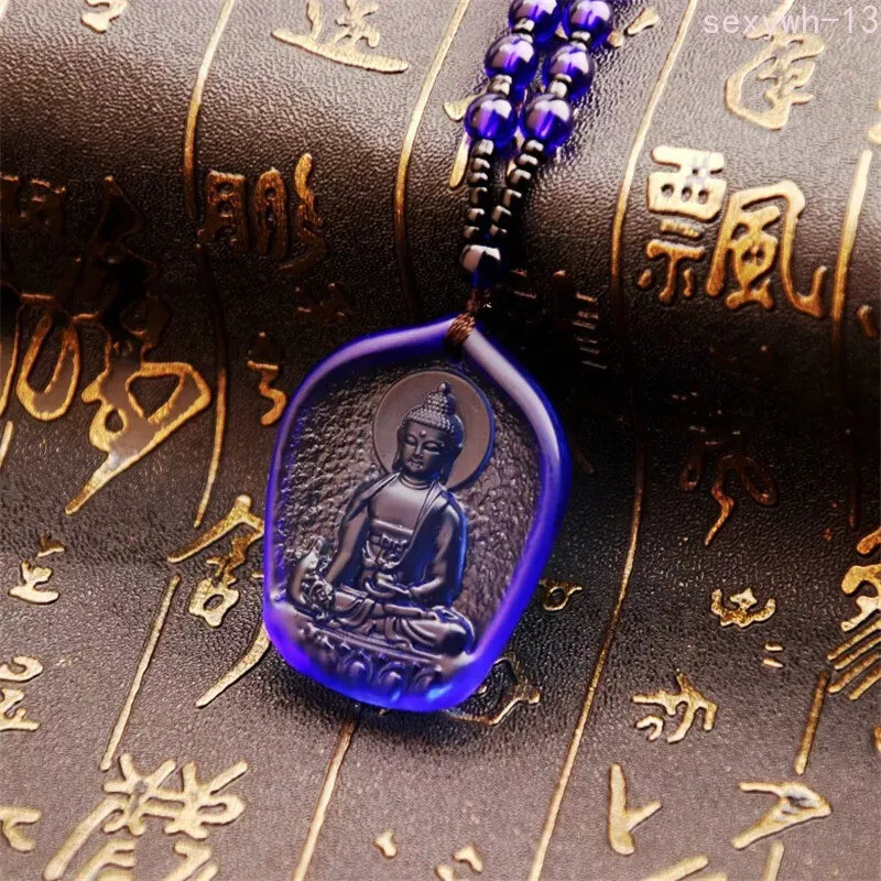 Colgante amuleto de la suerte Buda tallado en cristal azul natural único de alta calidad