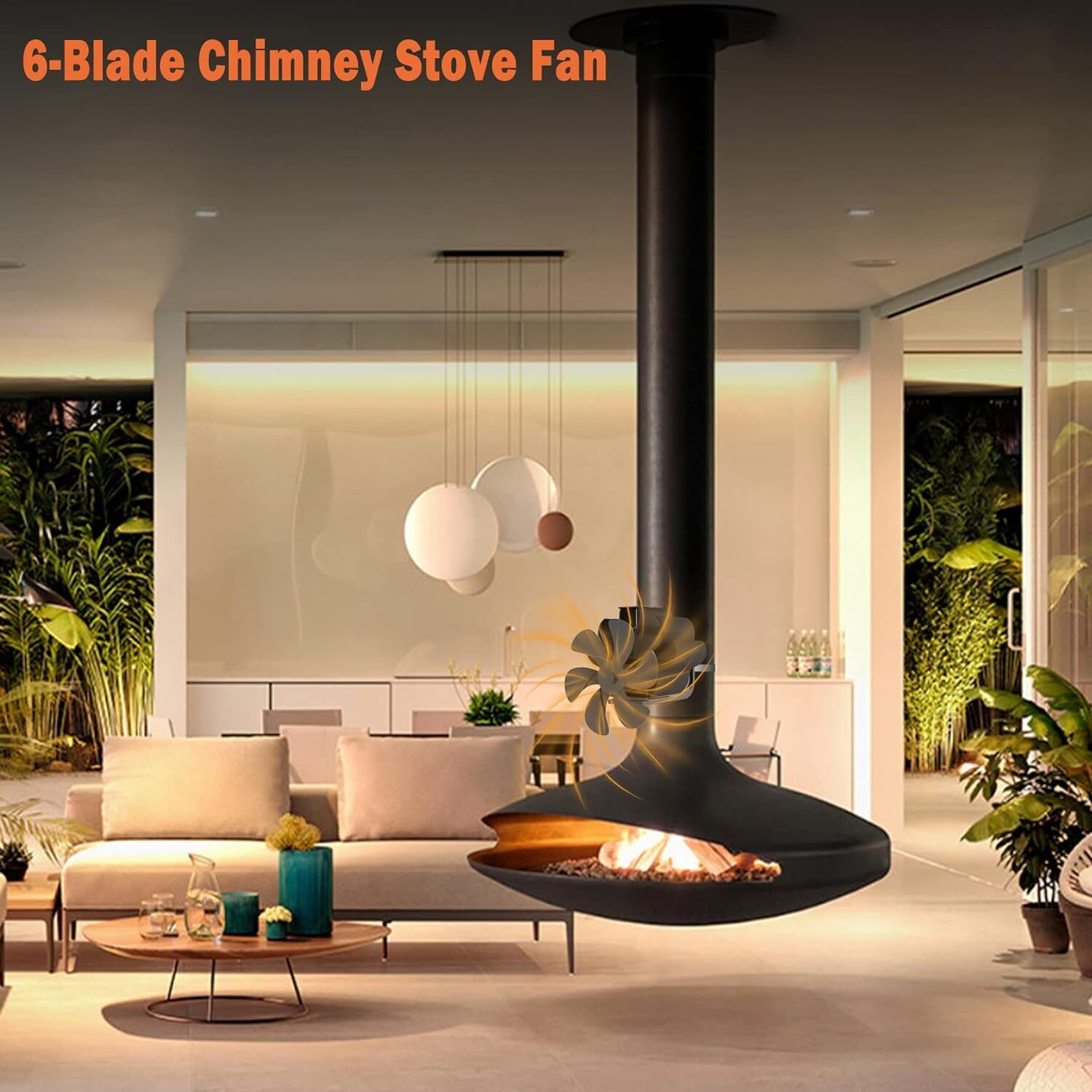 ABUNRO 6Blades Wood Stove Fan with Hose Clamp, Pipe Heat Powered Stove