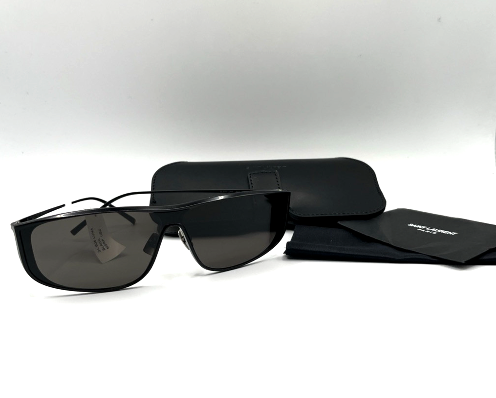 Occhiali da sole Saint Laurent uomo SL 605 LUNA rettangolari nero grigio vendita al dettaglio $685