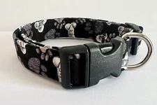 PAW PRINTS & DOG BONES ADJUSTABLE  DOG COLLAR hand crafted (YOU CHOOSE SIZE)