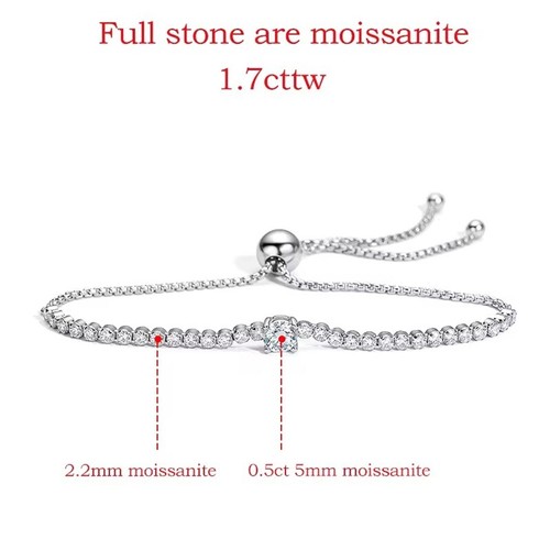 Full Real Moissanite Tennis Bracelet for Women S925 Silver 18K White Gold Plated - Picture 9 of 13