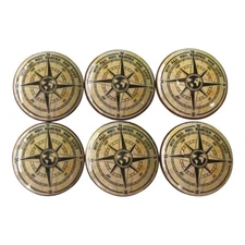 Set of 6 Not All Who Wander Are Lost Compass Wood Cabinet Knobs, Drawer Pulls