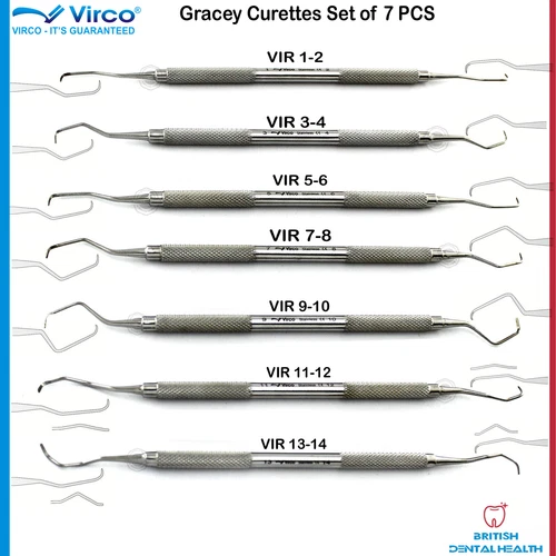 Dental Gracey curettes Set of 7 Periodontal Scaler Calculus Stainless Steel