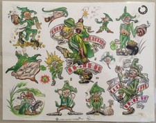 Tattoo Flash Single Sheet Print The Fighting Irish Lucky Leprechauns 11  X 14  