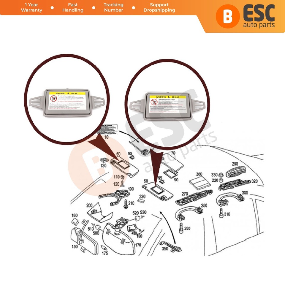 Sun Visor Shade Mirror Cover with Mirror GRAY for Mercedes W210 W211