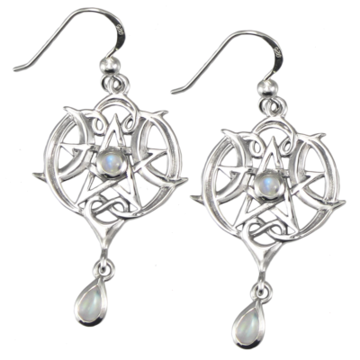 Sterling Silver Heart Pentacle Pentagram Earrings Moonstone Dryad 
