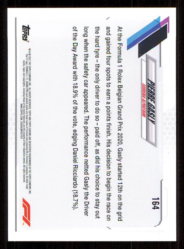 2021 Topps Chrome Formula 1 #164 Pierre Gasly/Driver of the Day - Image 2 of 2