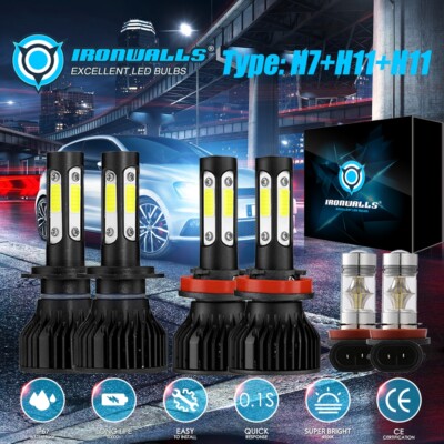 For Hyundai Santa Fe 2013-2016 6x H7 H11 LED Headlight Fog Light Bulbs Kit White